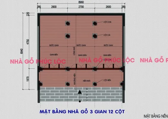 Kích thước nhà gỗ 3 gian
