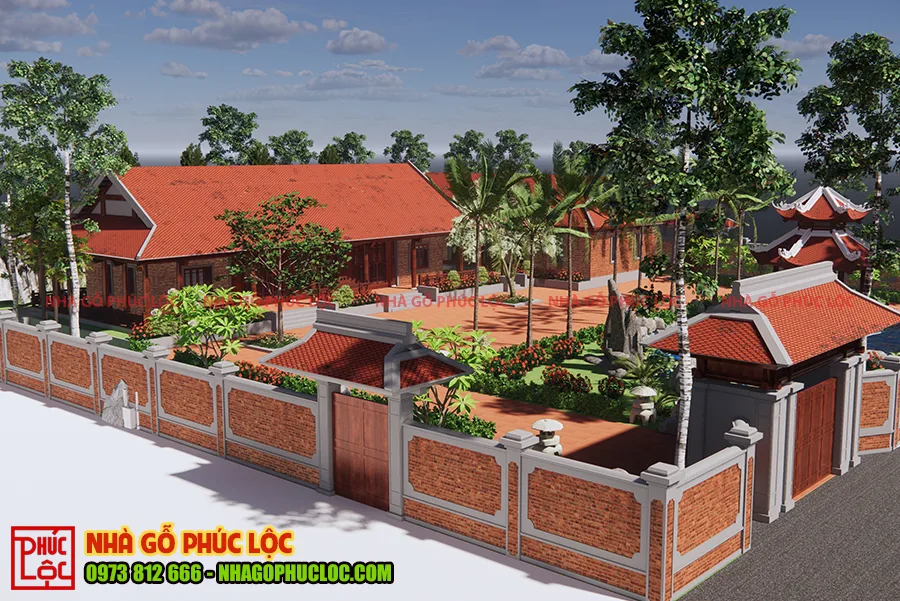 Bản vẽ 3D toàn bộ khu quần thể nhà gỗ