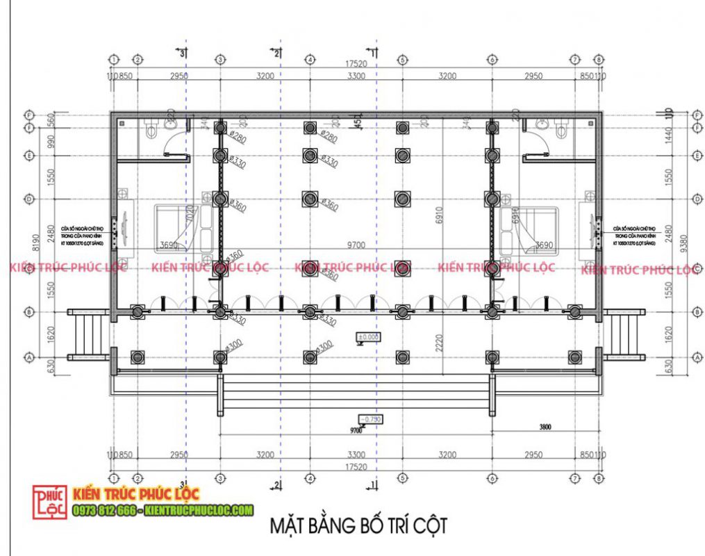 Mặt bằng bố trí cột căn nhà gỗ 5 gian