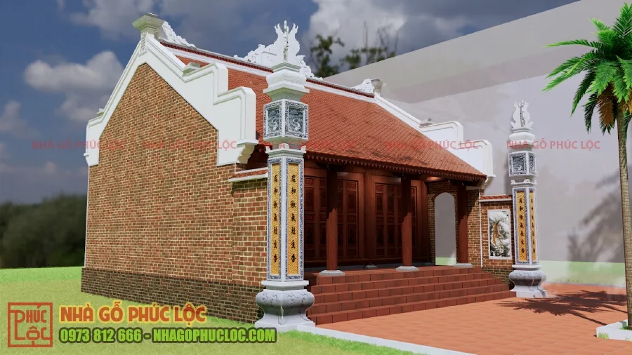 Bản vẽ 3D nhà gỗ gõ đỏ 3 gian