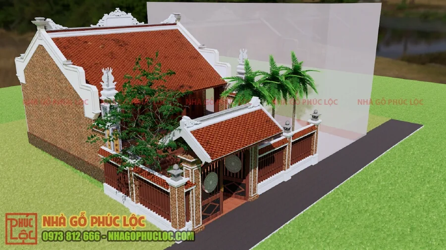 Bản vẽ 3D nhà gỗ gõ đỏ 3 gian